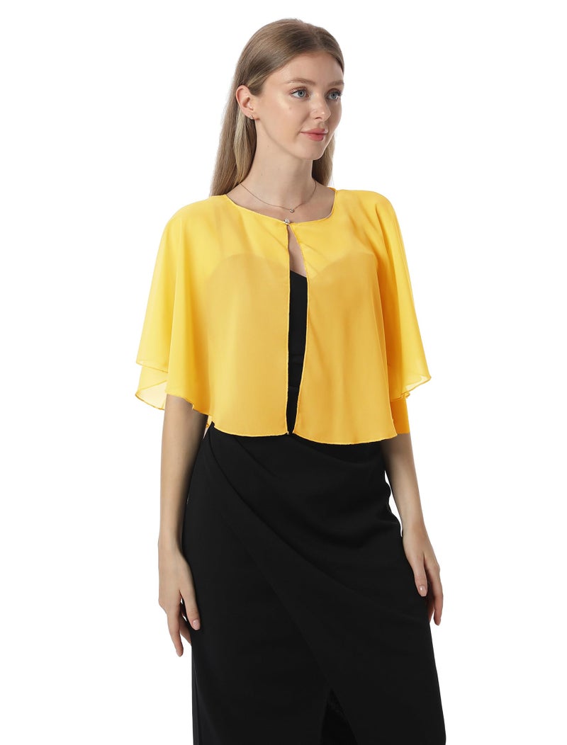 Hotshawl Chiffon Capelet Women's Soft capes Shawls and Wraps for Evening Dress Wedding Cape Cover Up (Yellow Gold) - Image 4
